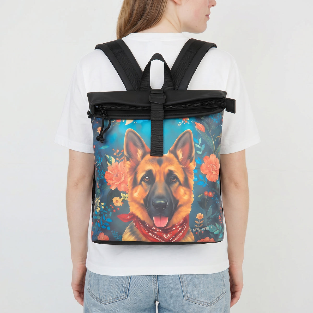 New Rebels Rolltop Rucksack Schäferhund – Wasserabweisend, Cityrucksack Los Angeles