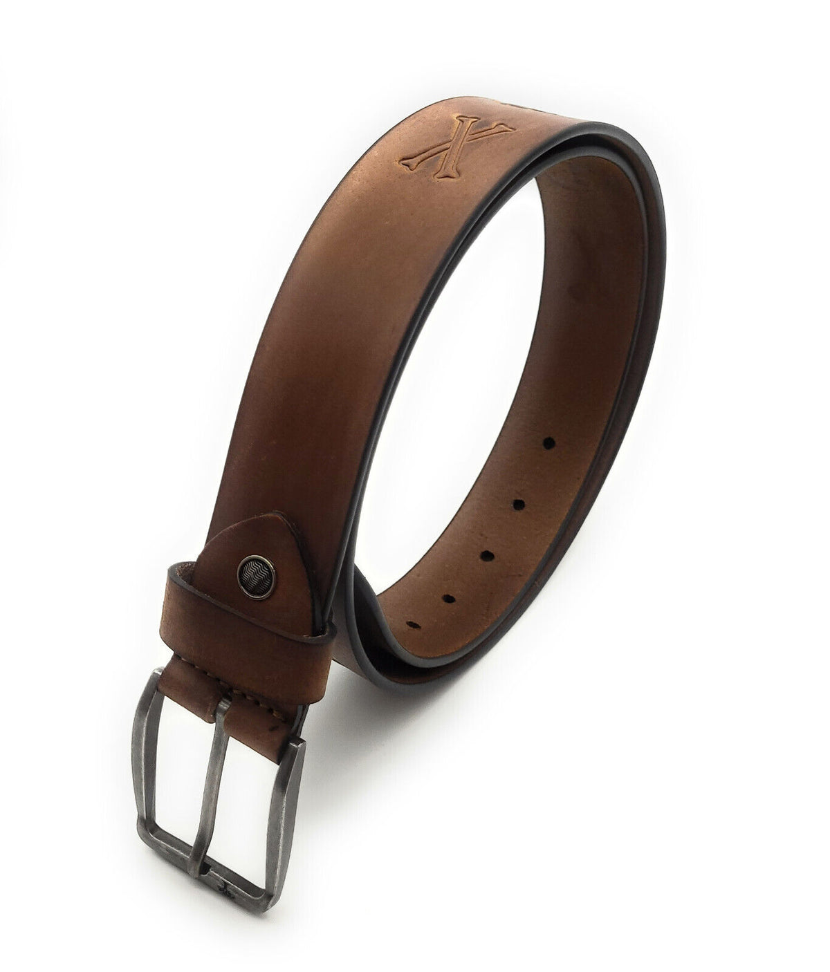 Ledergürtel Totenkopf Büffelleder – Herren & Damen, 40mm, individuell kürzbar, braun
