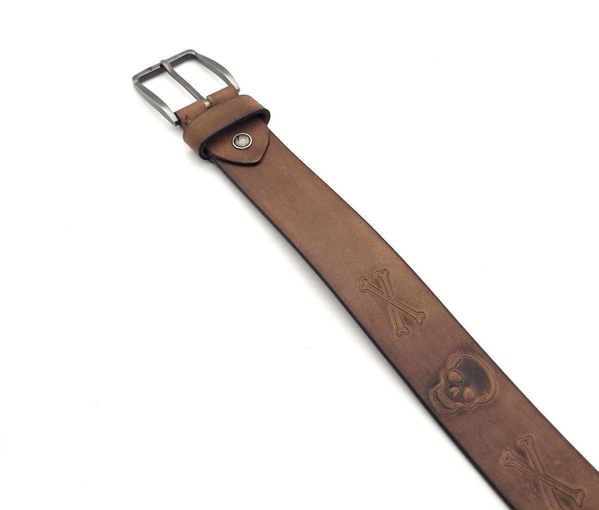 Ledergürtel Totenkopf Büffelleder – Herren & Damen, 40mm, individuell kürzbar, braun
