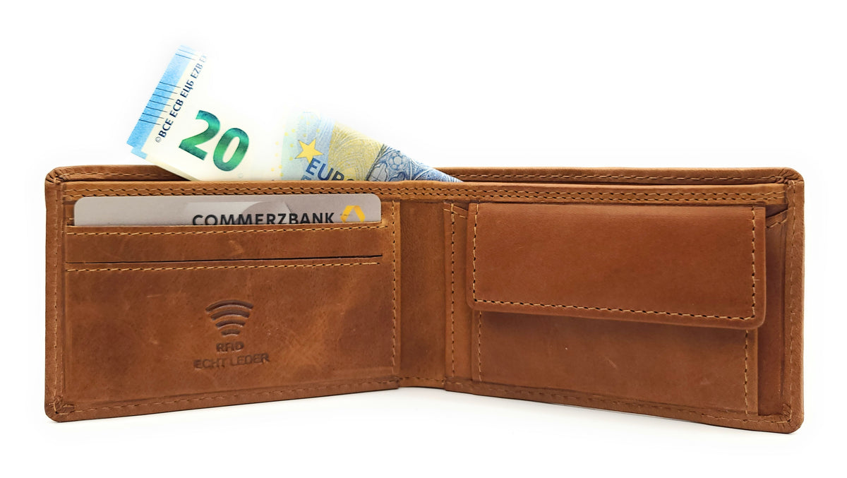 Hill Burry Mini Geldbörse aus Rindleder – RFID Schutz, 6 Kartenfächer & Münzfach braun