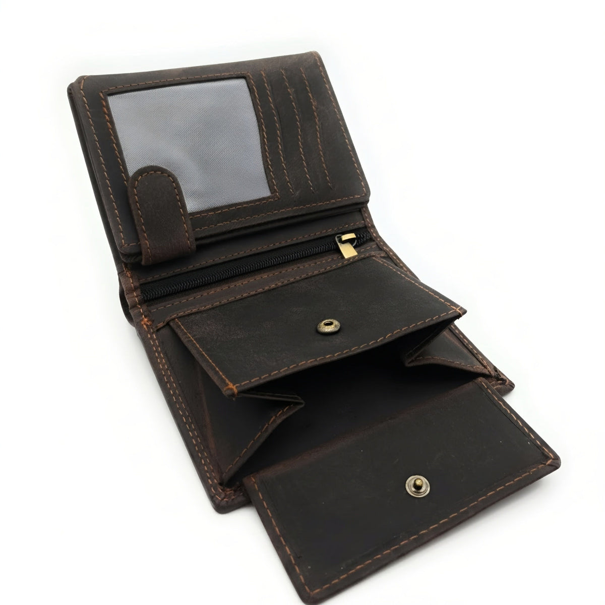 Lemasi robustes Hunterleder Portemonnaie Geldbörse RFID Blocker 19 Fächer Unisex dunkelbraun