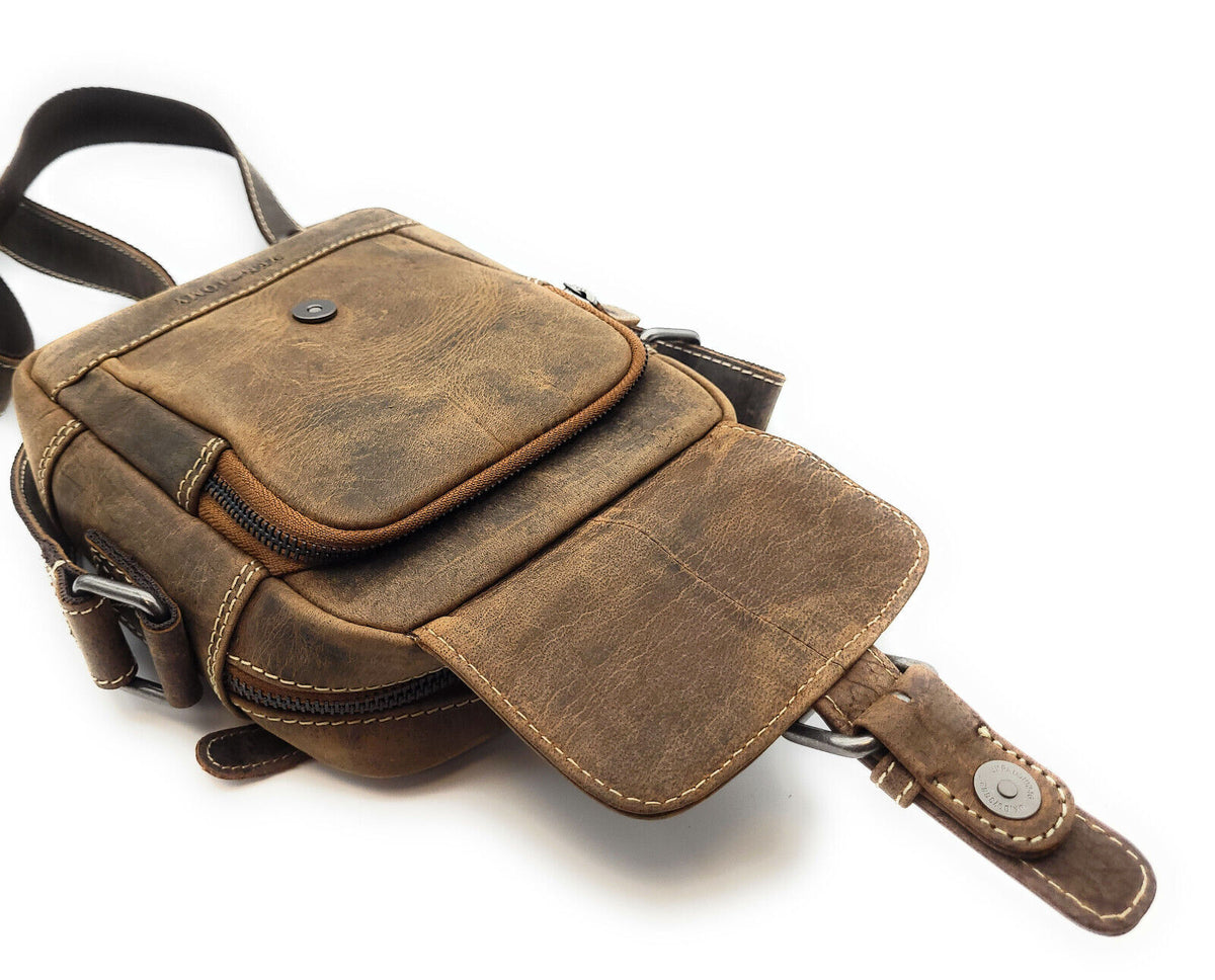 Ven Tomy kleine Umhängetasche Schultertasche Handtasche aus Büffelleder im vintage Look braun