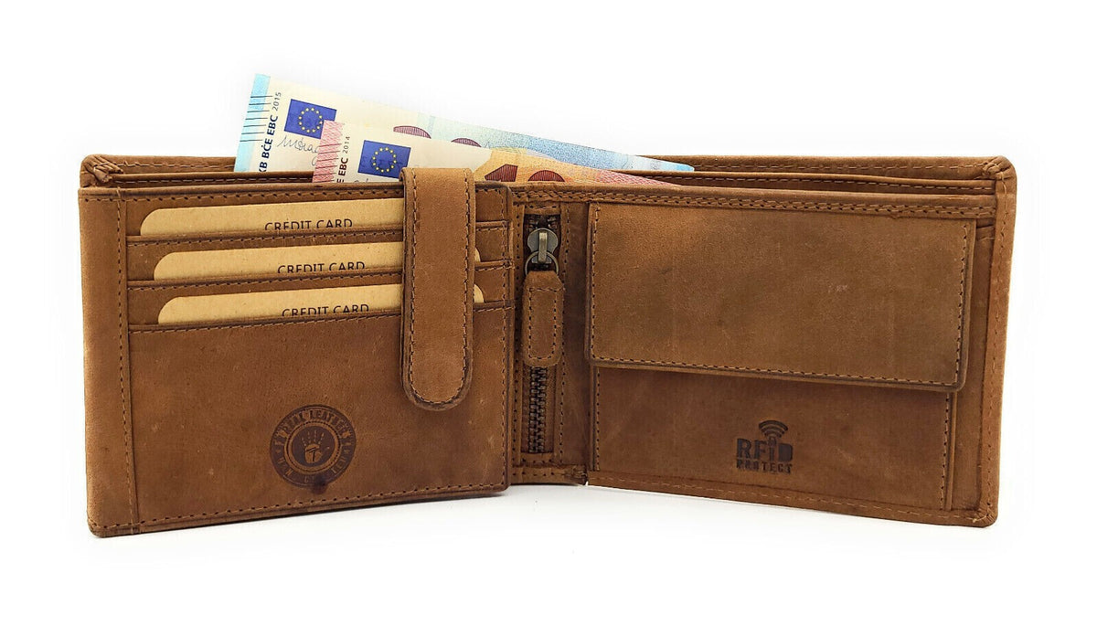 Jockey Club exklusive Geldbörse aus Büffelvollleder – RFID-Schutz, viele Fächer, robust & elegant cognac braun