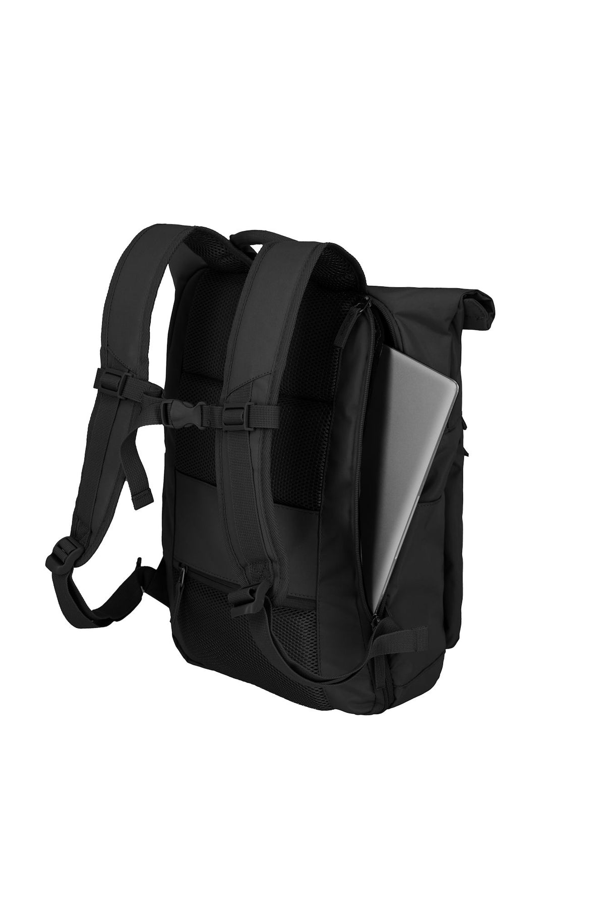 Travelite Basic Rollup Rucksack 35 L Schwarz mit 15,6-Zoll-Laptopfach