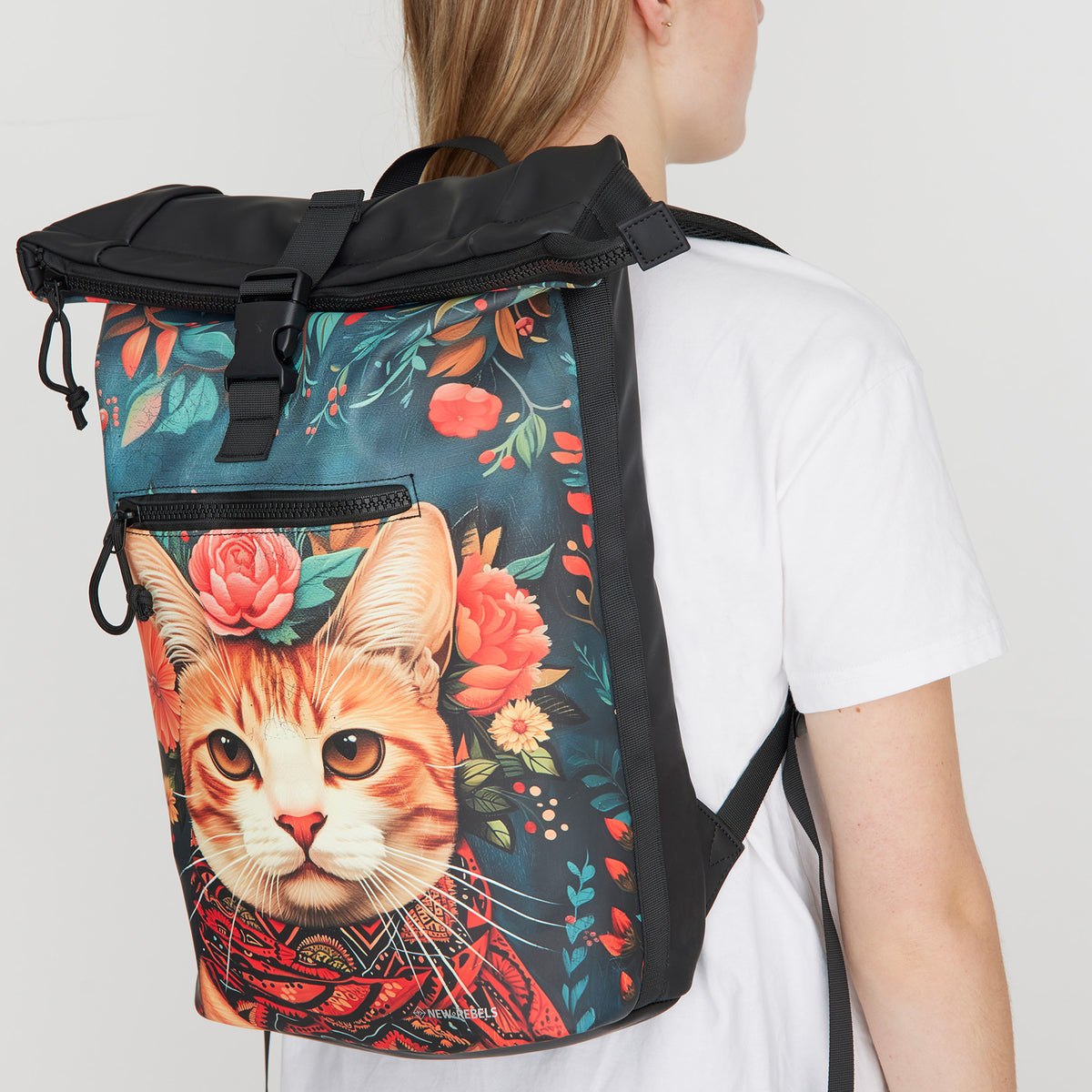 New Rebels New York Katzen Rucksack – Rolltop, wasserabweisend, 15" Laptopfach