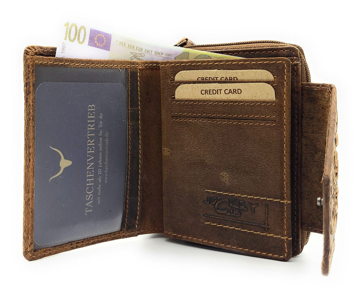 Jockey Club kleine echt Leder Damen Geldbörse Portemonnaie mit RFID Schutz Liane cognac braun