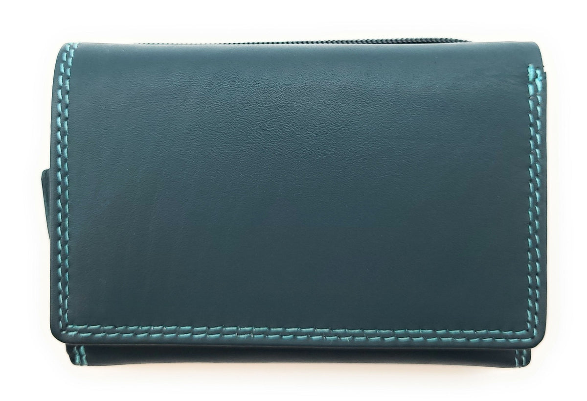 Jockey Club Rio Piccolino Damen Mini Geldbörse Leder RFID-Schutz Münzfach tropische Farben petrol / bunt