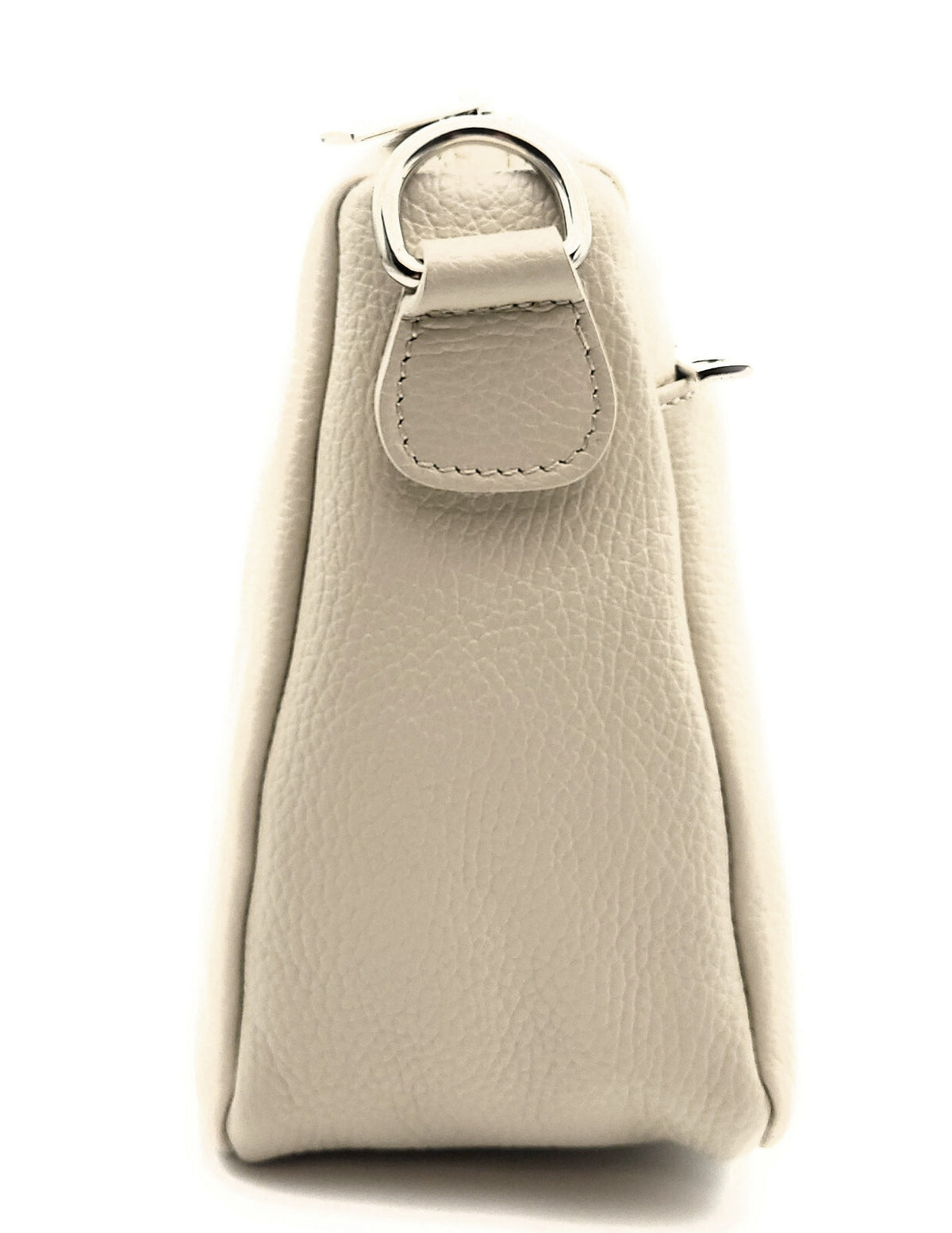 Kleine Handtasche aus echtem Leder – Made in Italy – mit 2 abnehmbaren Schultergurten & silbernen Details – Cremeweiß