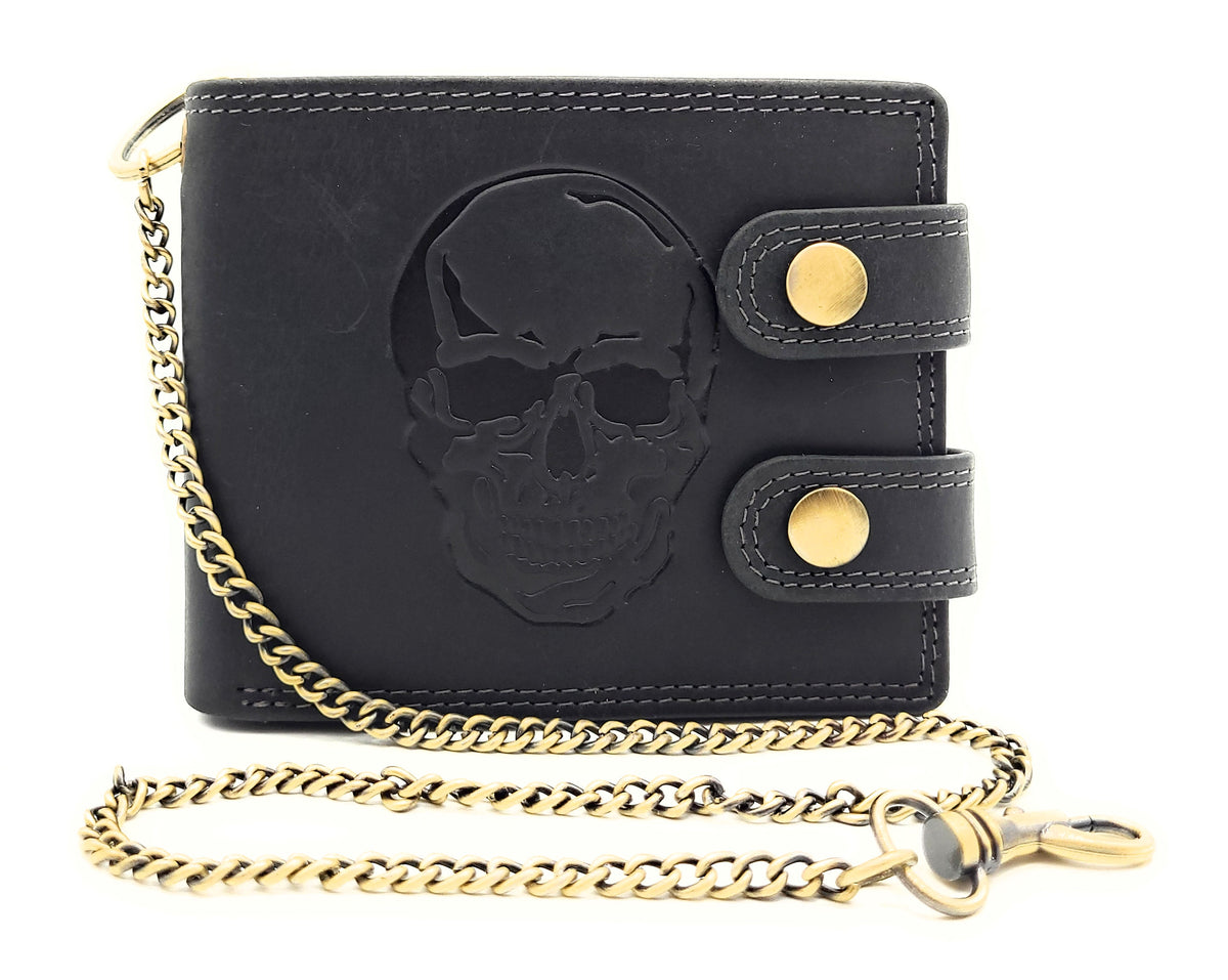 Biker Geldbörse mit Kette RFID Schutz Hunterleder Portemonnaie Skull Schädel Totenkopf