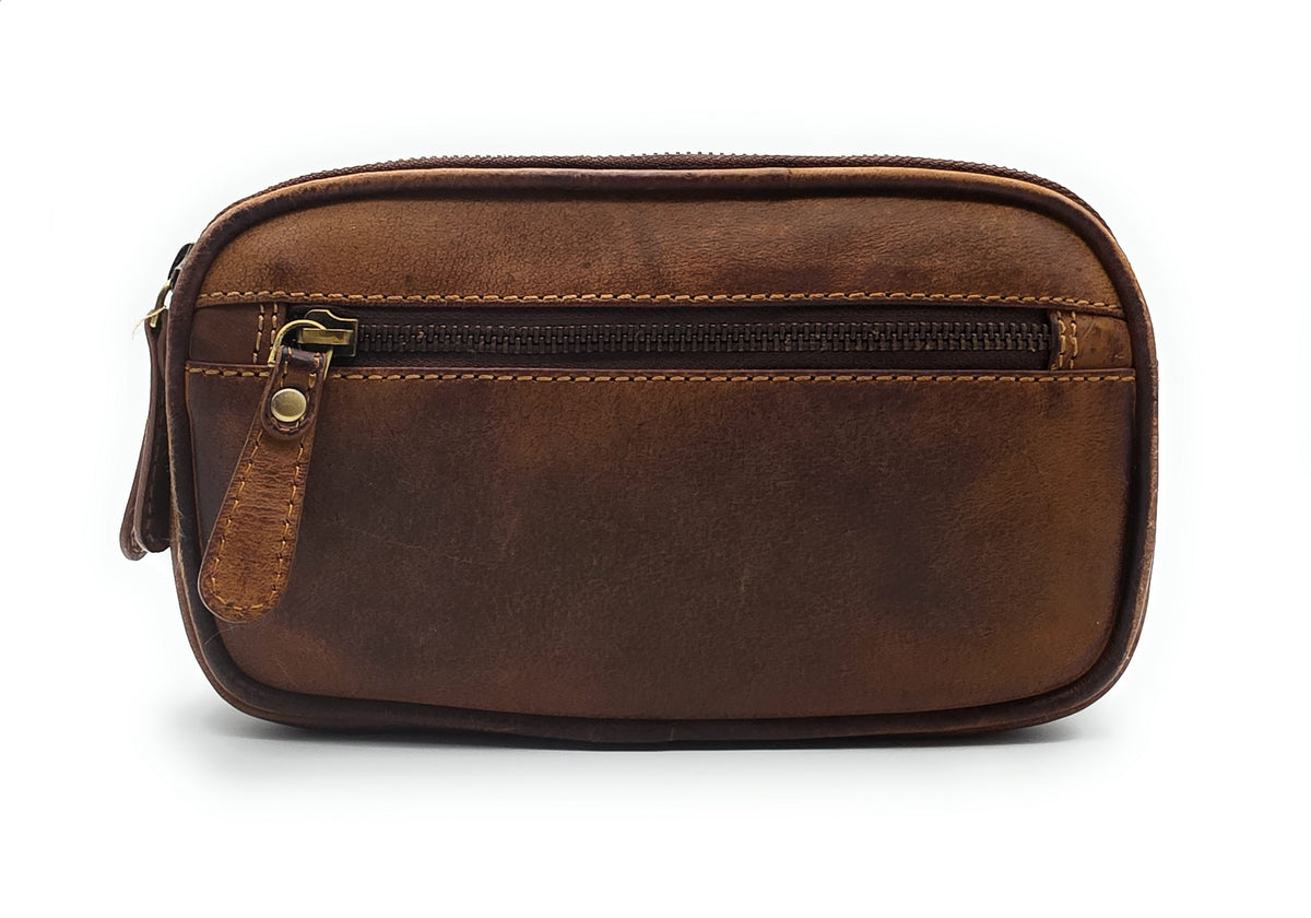 Leatherfox Gürteltasche XXL Büffelleder – 2 Hauptfächer, Hüfttasche Echtleder 21 cm