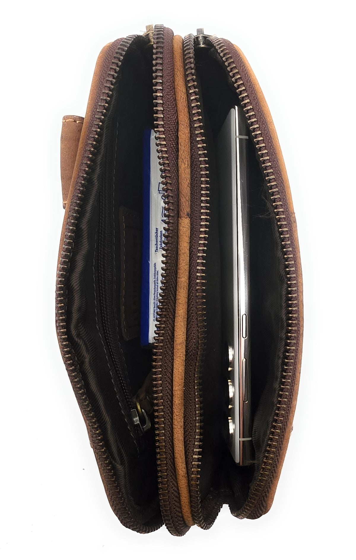 Leatherfox Gürteltasche XXL Büffelleder – 2 Hauptfächer, Hüfttasche Echtleder 21 cm