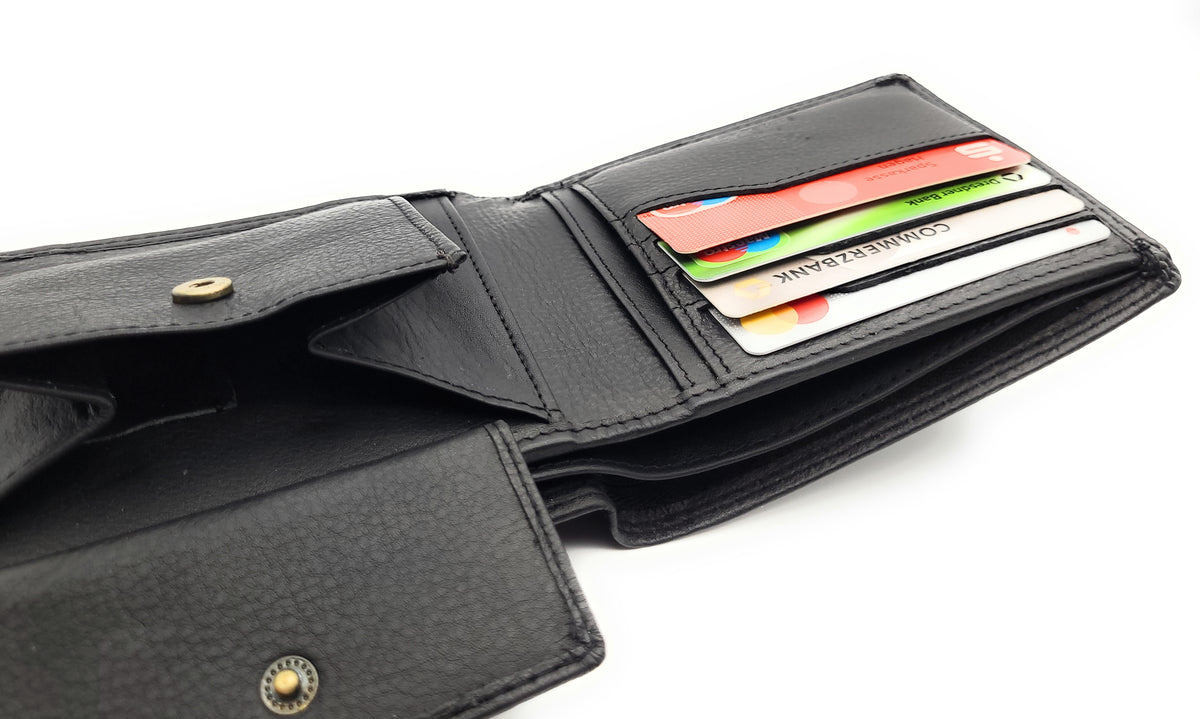 Herren Geldbörse aus echtem Rindnappa-Leder mit RFID-Schutz & Reißverschlussfach – Klassische Lederbörse mit Münzfach, 10 Kartenfächern & Geschenkbox