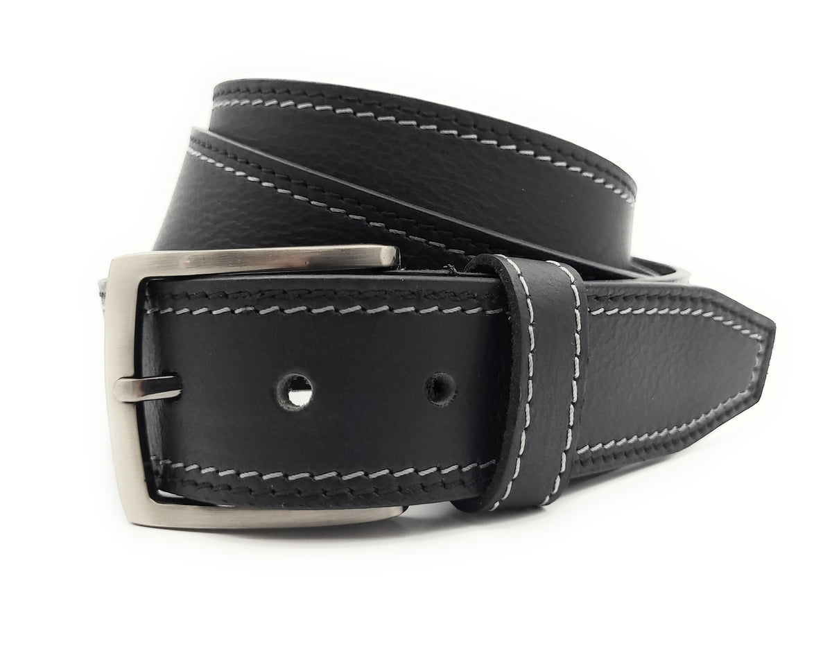 Büffelvollleder Gürtel Schwarz 40mm - Unisex Ledergürtel mit Kontrastnaht kürzbar, verschiedene Längen