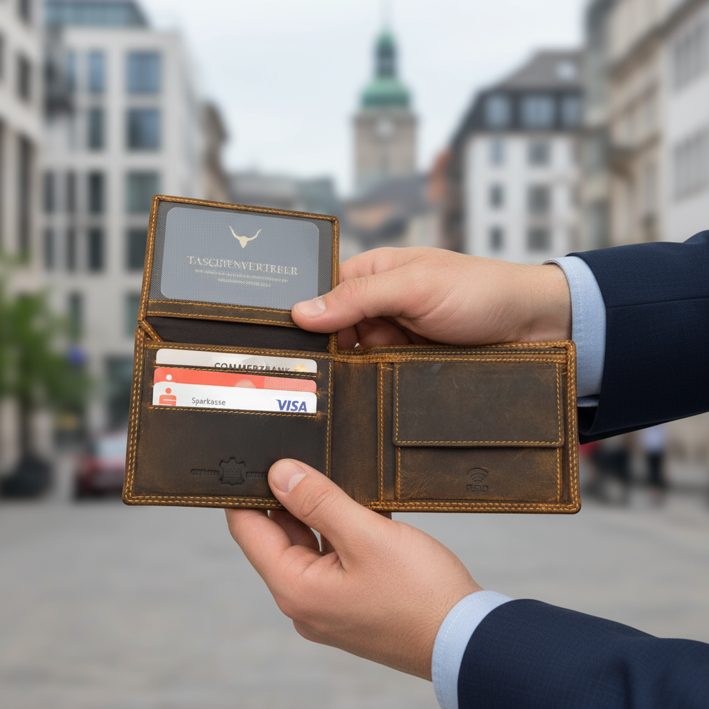 Hunterleder Portemonnaie Querformat mit RFID-Schutz – 6 Kartenfächer, Münzfach, Doppelnaht braun