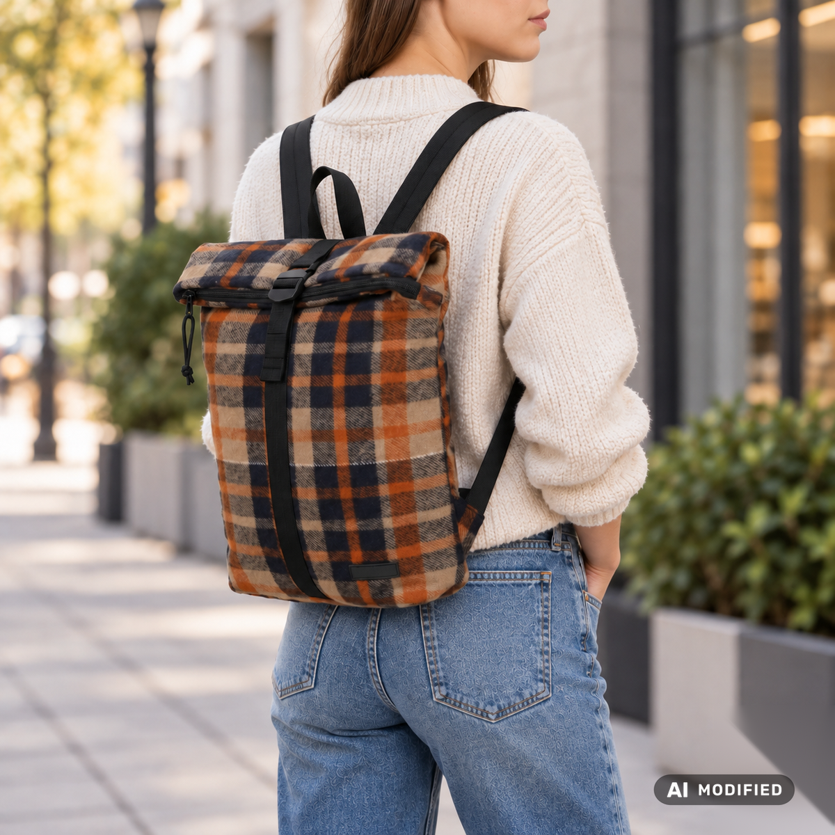 New Rebels Scott Roll Up Rolltop City Rucksack Los Angeles Flanell karo orange