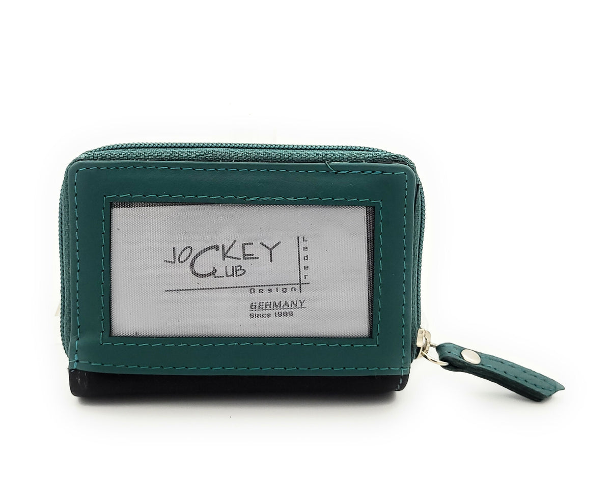 Jockey Club Mini-Geldbörse aus Leder mit RFID-Schutz & Pferde-Stickerei – kompakt & stilvoll schwarz petrol