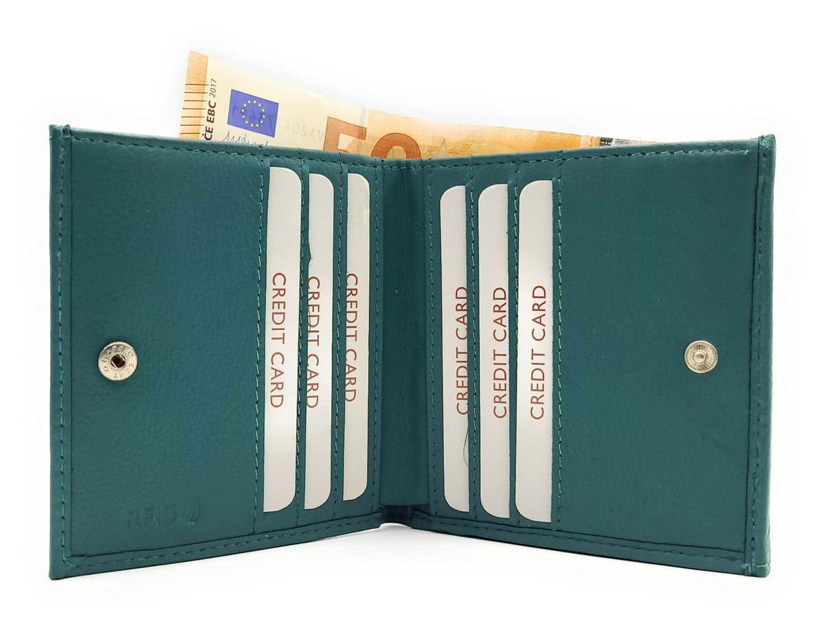 Jockey Club echt Leder Geldbörse Portemonnaie Wiener Schachtel RFID Schutz petrol