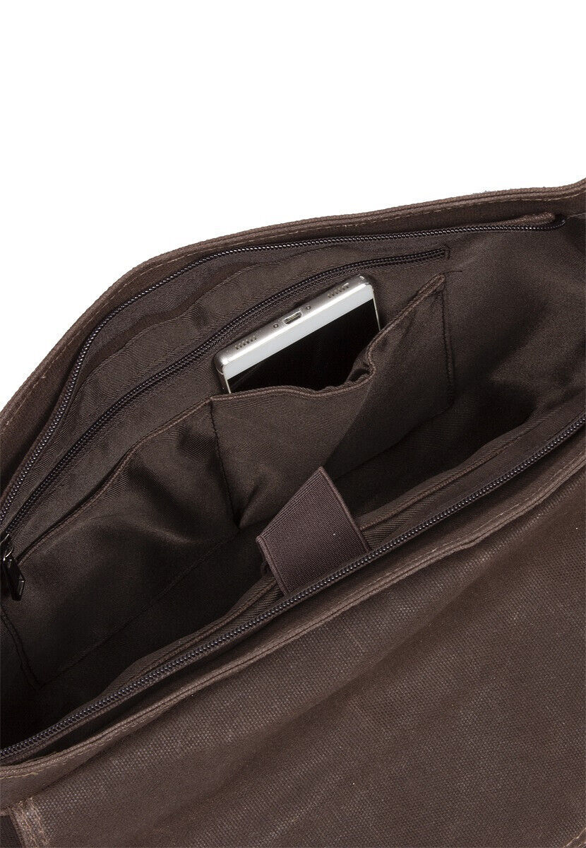 Mustang Houston Messenger Bag Handtasche aus heavy waxed Canvas und echtem Leder Laptopfach
