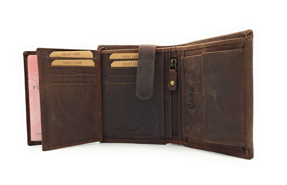 Jockey Club Basic echt Büffel Voll-Leder Geldbörse Portemonnaie Geldbeutel mit RFID NFC Schutz dunkelbraun