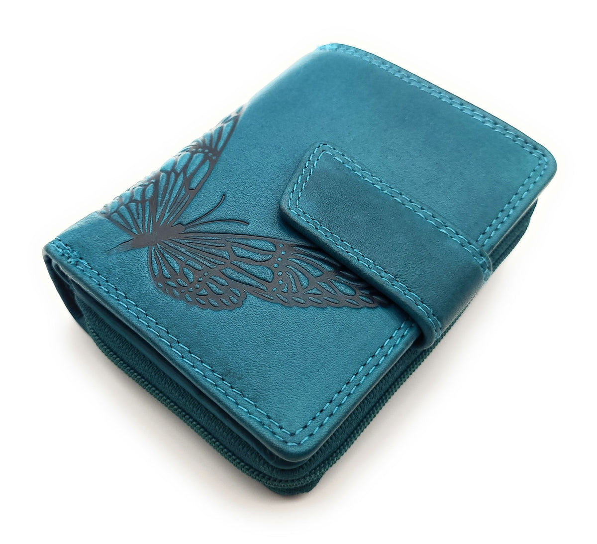Jockey Club Leder Geldbörse Damen RFID Schmetterling Petrol