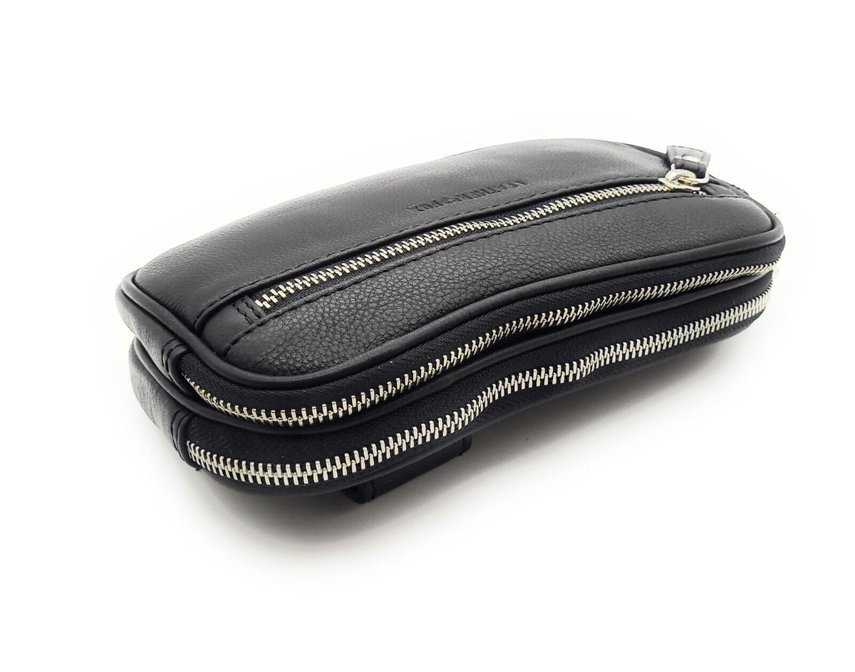 Gürteltasche Leder XXL mit 2 Hauptfächern | Bauchtasche Nappaleder Schwarz | Hüfttasche Echtleder 21cm
