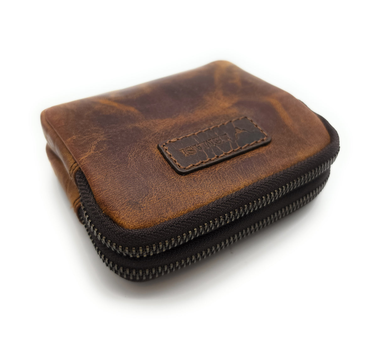 Lemasi Mini Gürteltasche aus Büffel-Hunterleder – Braun, 2 Reißverschlussfächer