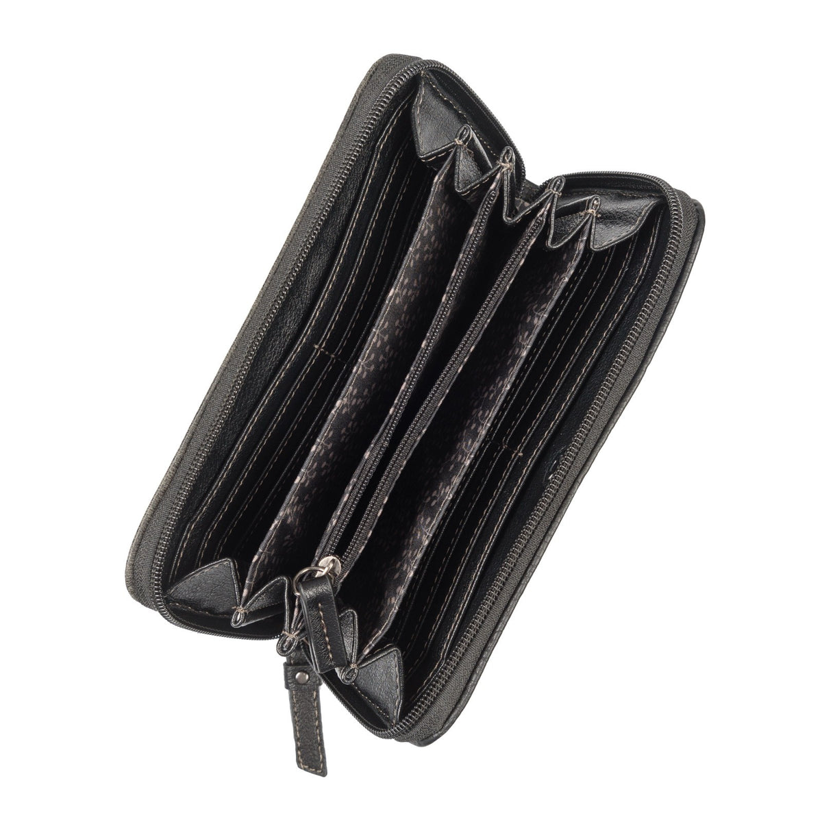 Tom Tailor Damen Geldbörse Elin – Long Zip Wallet mit 12 Kartenfächern, florales Innenfutter – 20x2,5x10,5 cm – schwarz grau