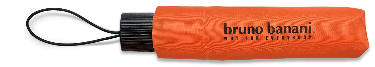 bruno banani Mini-Regenschirm – Handöffner, Stahl-Fiberglasgestell, Polyester Pongee, geriffelter Griff mit erhabenem Logo Orange