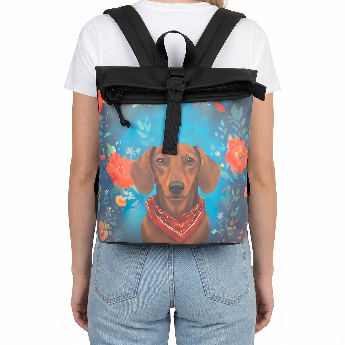 New Rebels Rolltop Cityrucksack Los Angeles – Stylischer Rolltop Rucksack mit Dackel - Design, Wasserabweisend & Praktisch