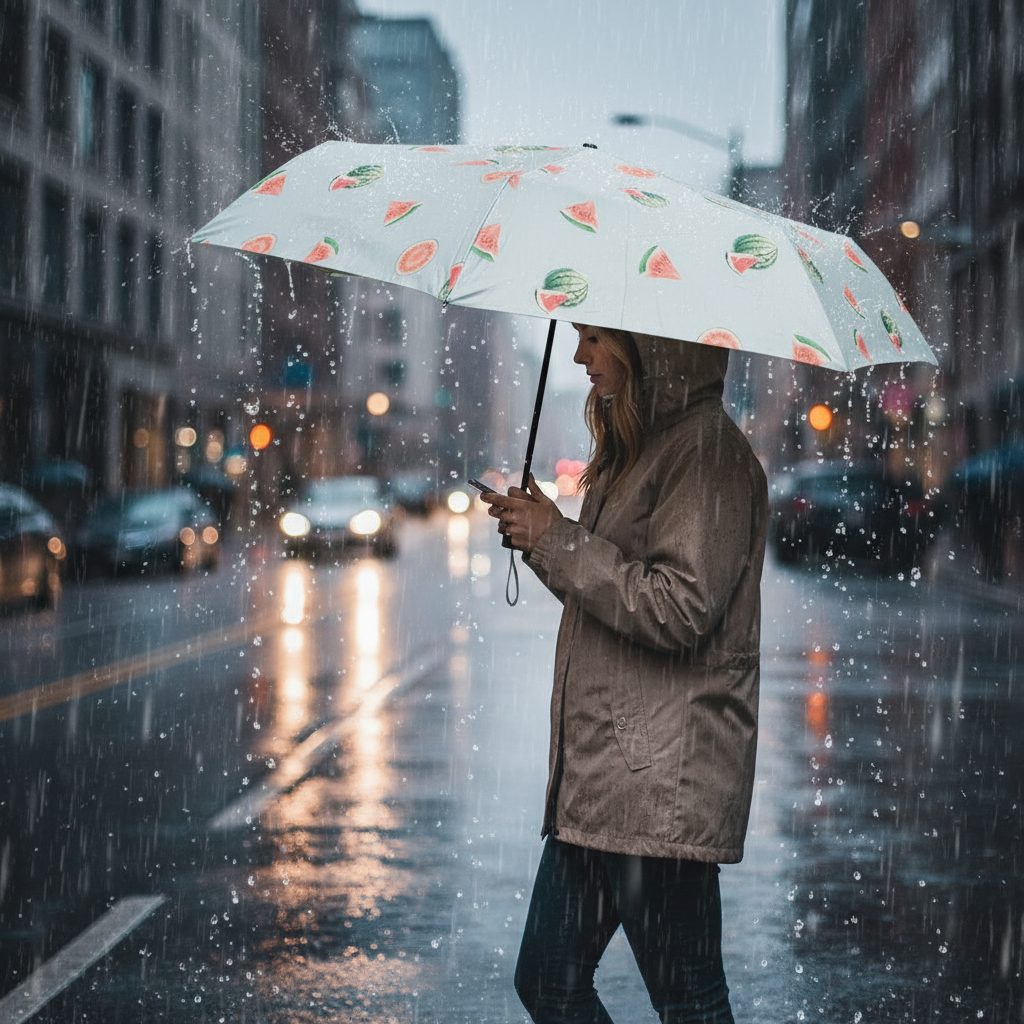 Taschenschirm mit Melonen-Print – Mini Regenschirm, leicht & kompakt