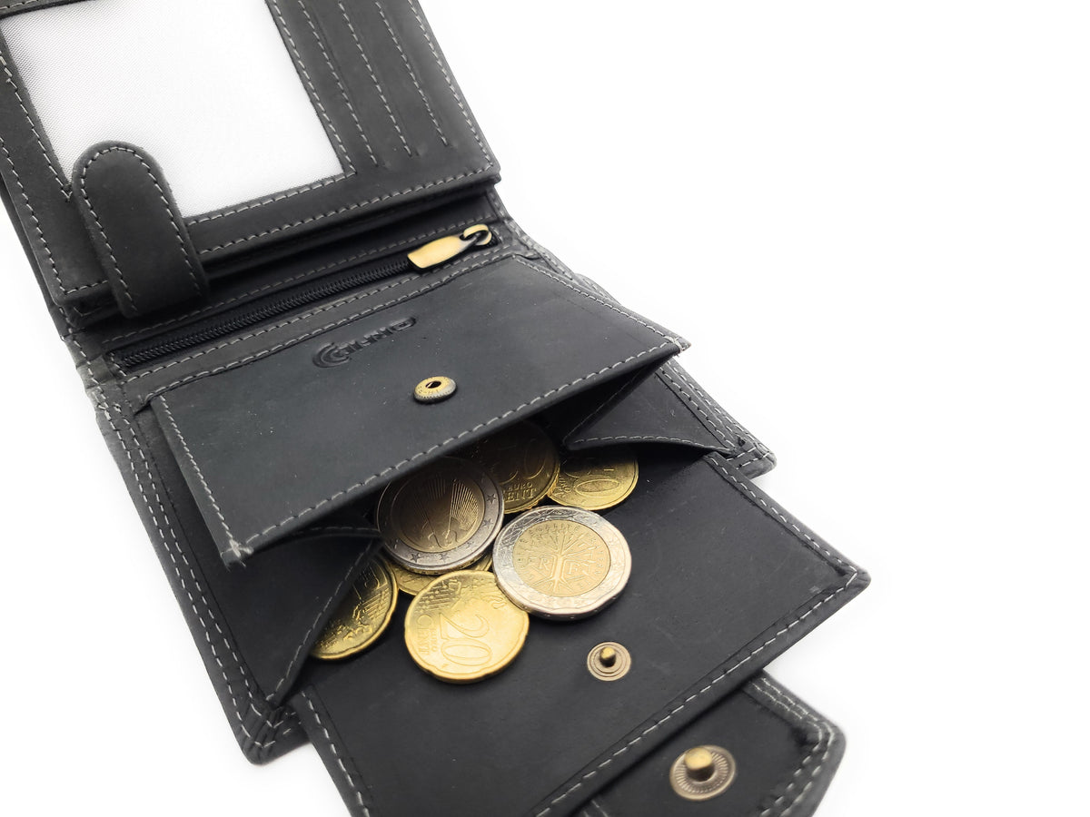 Jockey Club Büffel Voll-Leder Geldbörse mit RFID-Schutz & Außenriegel – Schwarzes Portemonnaie mit 10 Kartenfächern