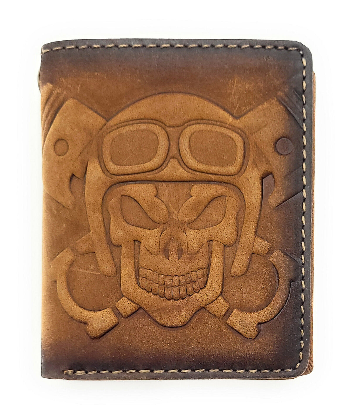 Jockey Club echt Leder Mini Geldbörse Portemonnaie 3D Totenkopf mit RFID Schutz