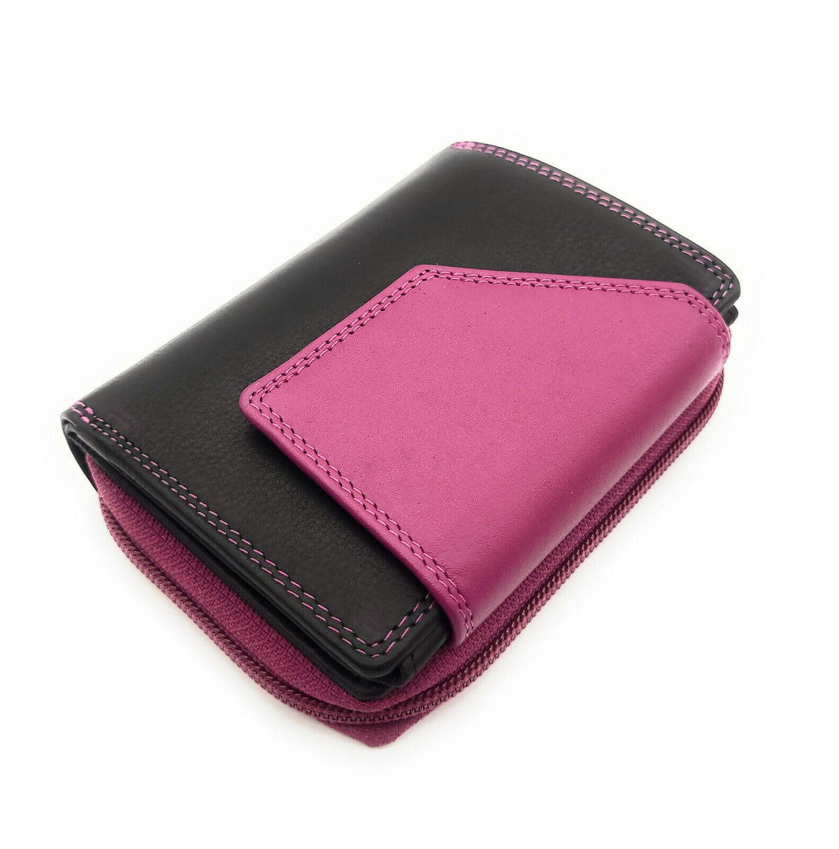 Jockey Club echt Leder Damen Geldbörse Portemonnaie Geldbeutel viele Fächer RFID Schutz schwarz pink berry