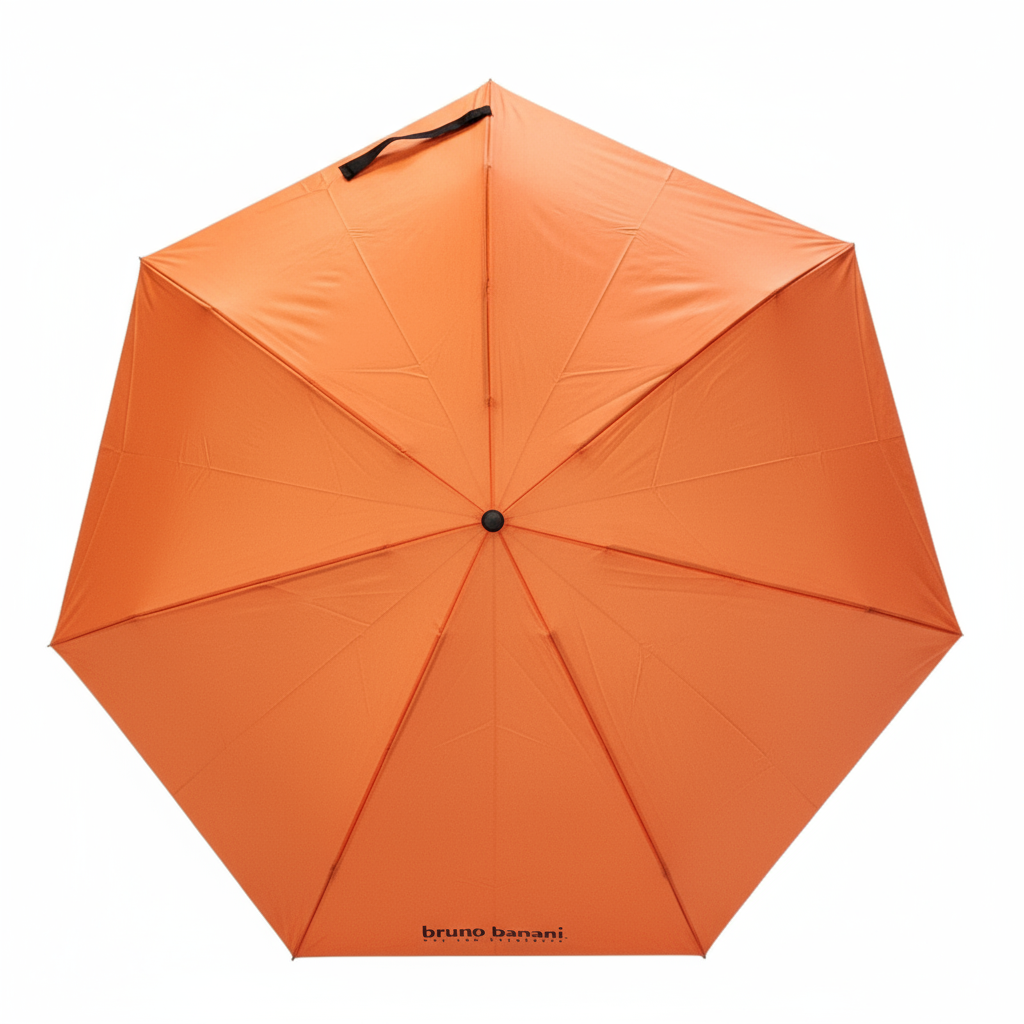 bruno banani Regenschirm Shorty – Handöffner, 7-teiliges Gestell, Polyester Pongee, mattierter Griff mit Logodruck, Schirmdach mit schwarzer Borte, Hülle mit Reißverschluss Orange