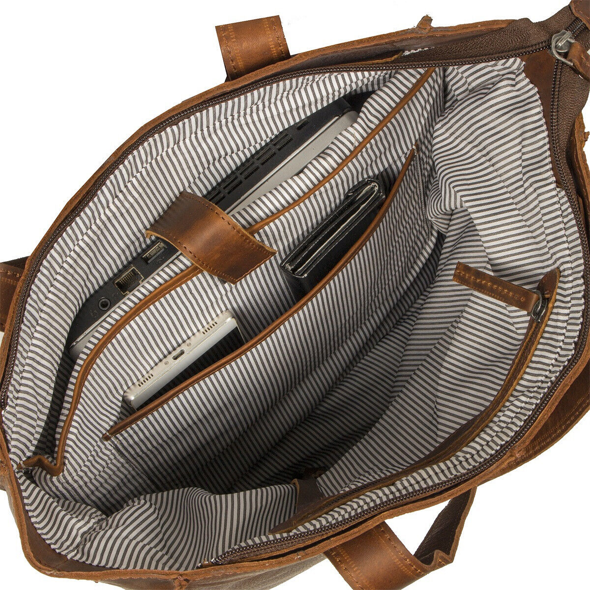Justified Bags großer echt Leder Shopper Handtasche Schultertasche Nynke mit Laptop Fach congac