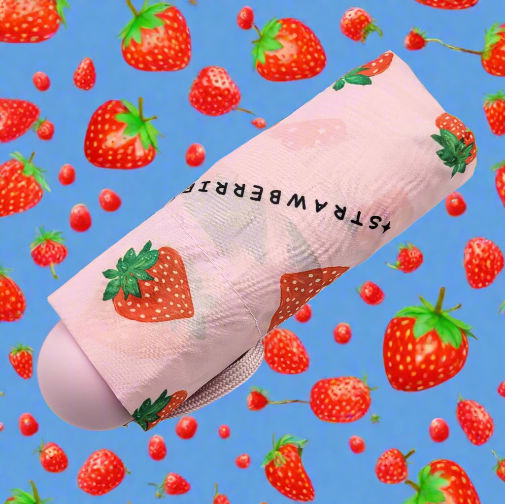 Mini Regenschirm Taschenschirm Schirm klein & kompakt Strawberries Erdbeeren