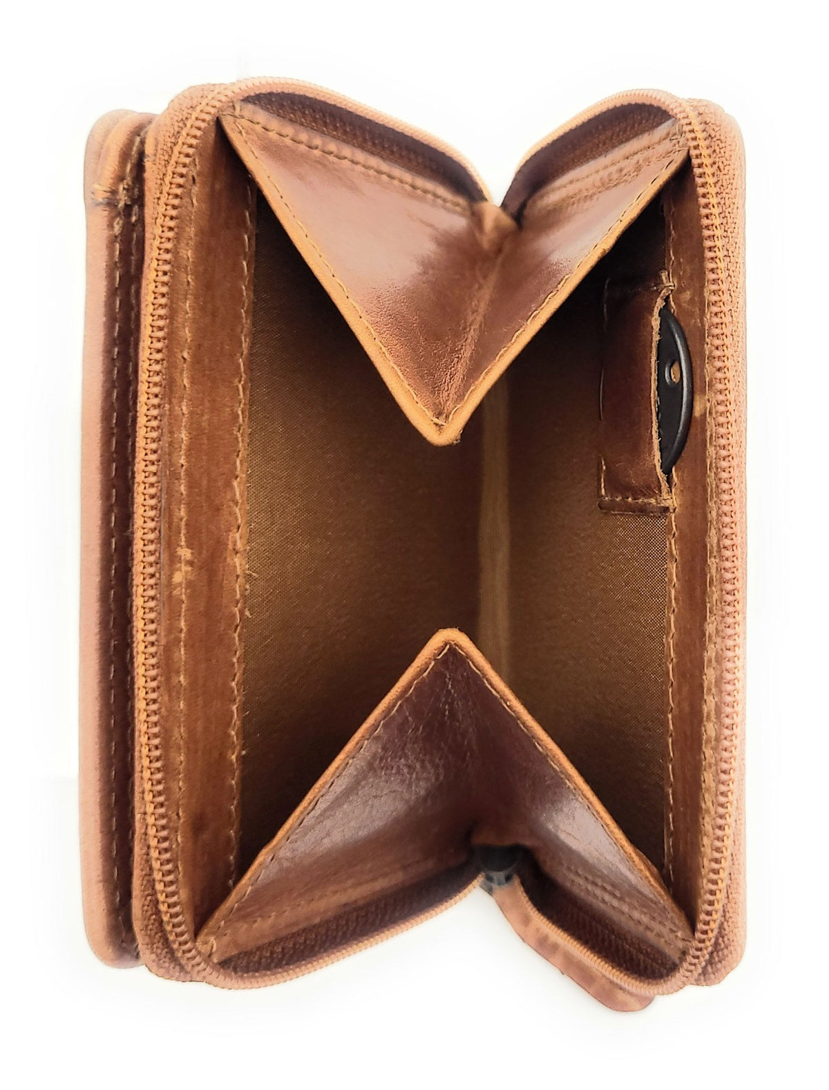 Jockey Club RFID Leder-Geldbörse mit Schmetterlingsprägung – kleine Damenbörse mit Reißverschluss & Chipfach cognac braun