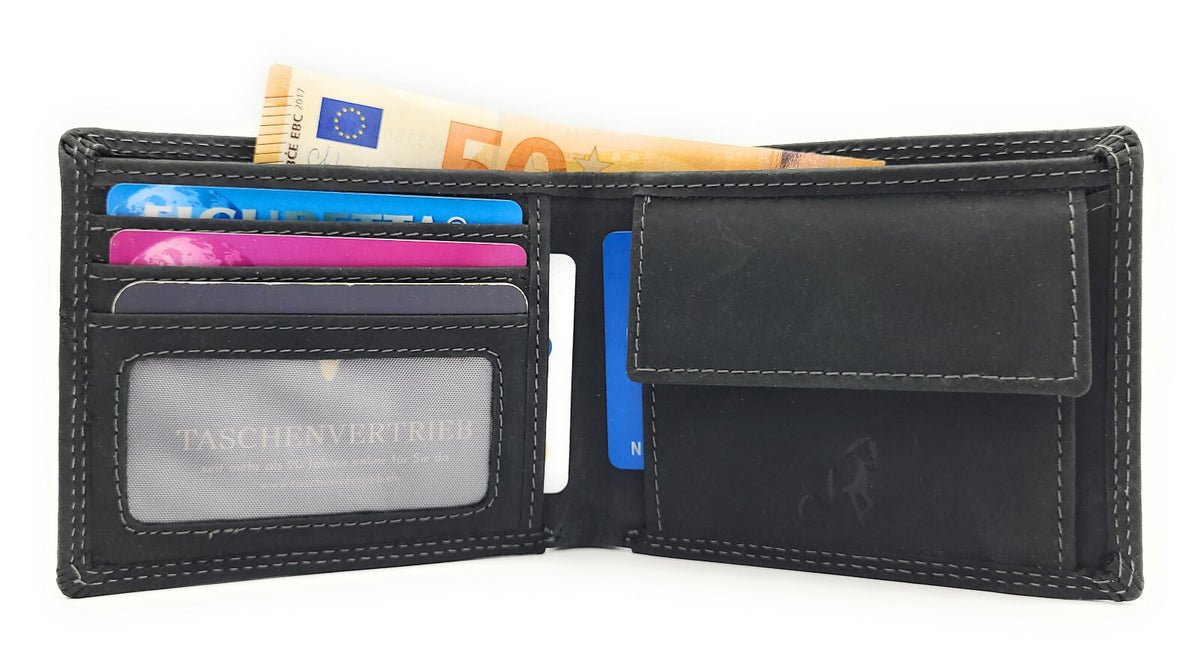 Jockey Club Basic Lederbörse Herren - Hunterleder RFID-Schutz Geldbörse Portemonnaie schwarz
