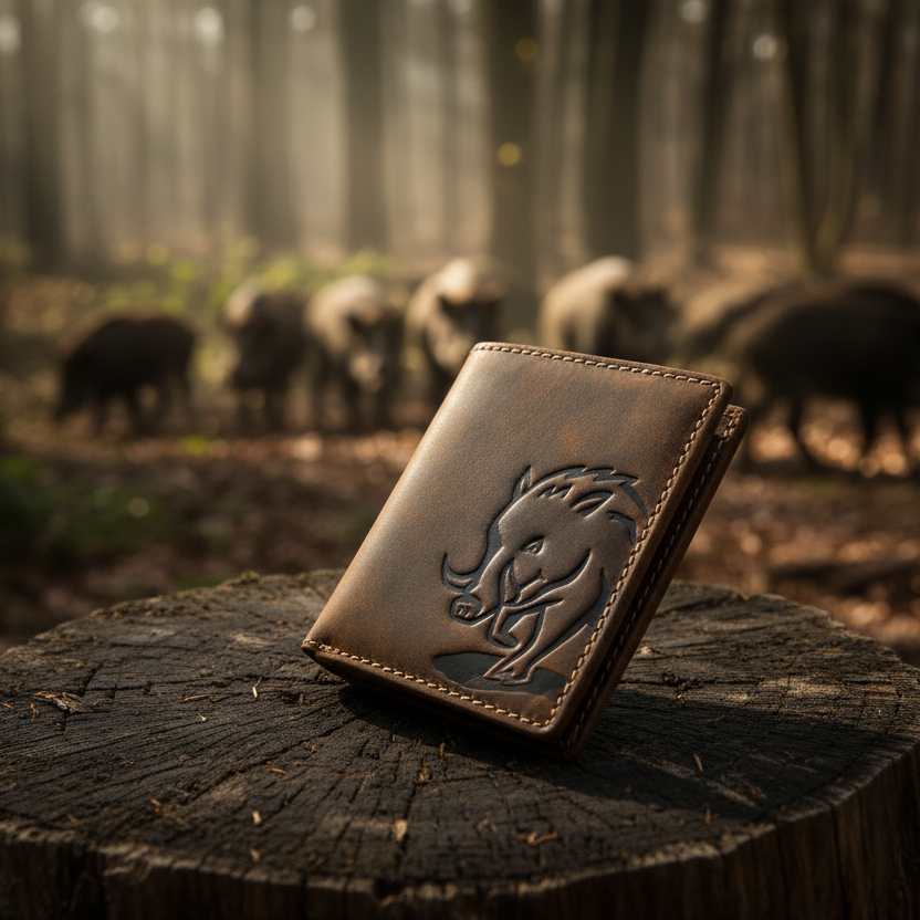 Jockey Club kleines echt Leder Portemonnaie Geldbörse Wildsau Wildschwein Eber