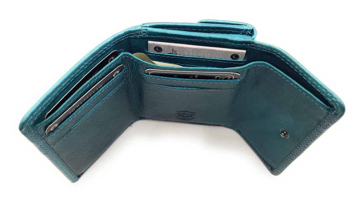 Jockey Club kleine kompakte echt Leder Geldbörse Wendebörse mit RFID Schutz petrol
