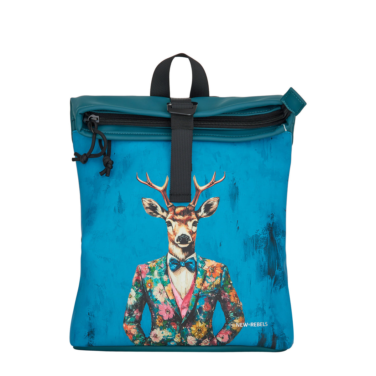 New Rebels Rolltop Cityrucksack Los Angeles – Stylischer Rolltop Rucksack mit Hirsch-Design, Wasserabweisend & Praktisch