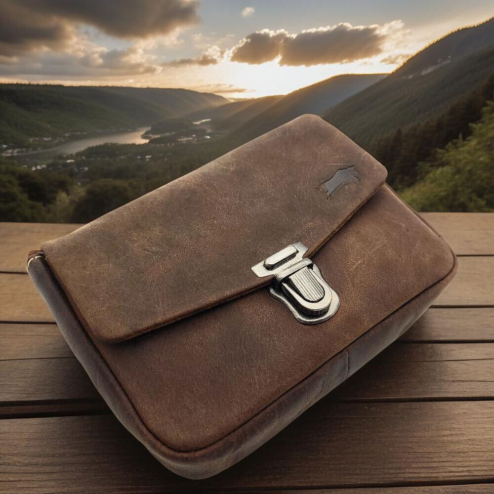 Ven Tomy kleine Gürteltasche Büffelleder Braun Querformat