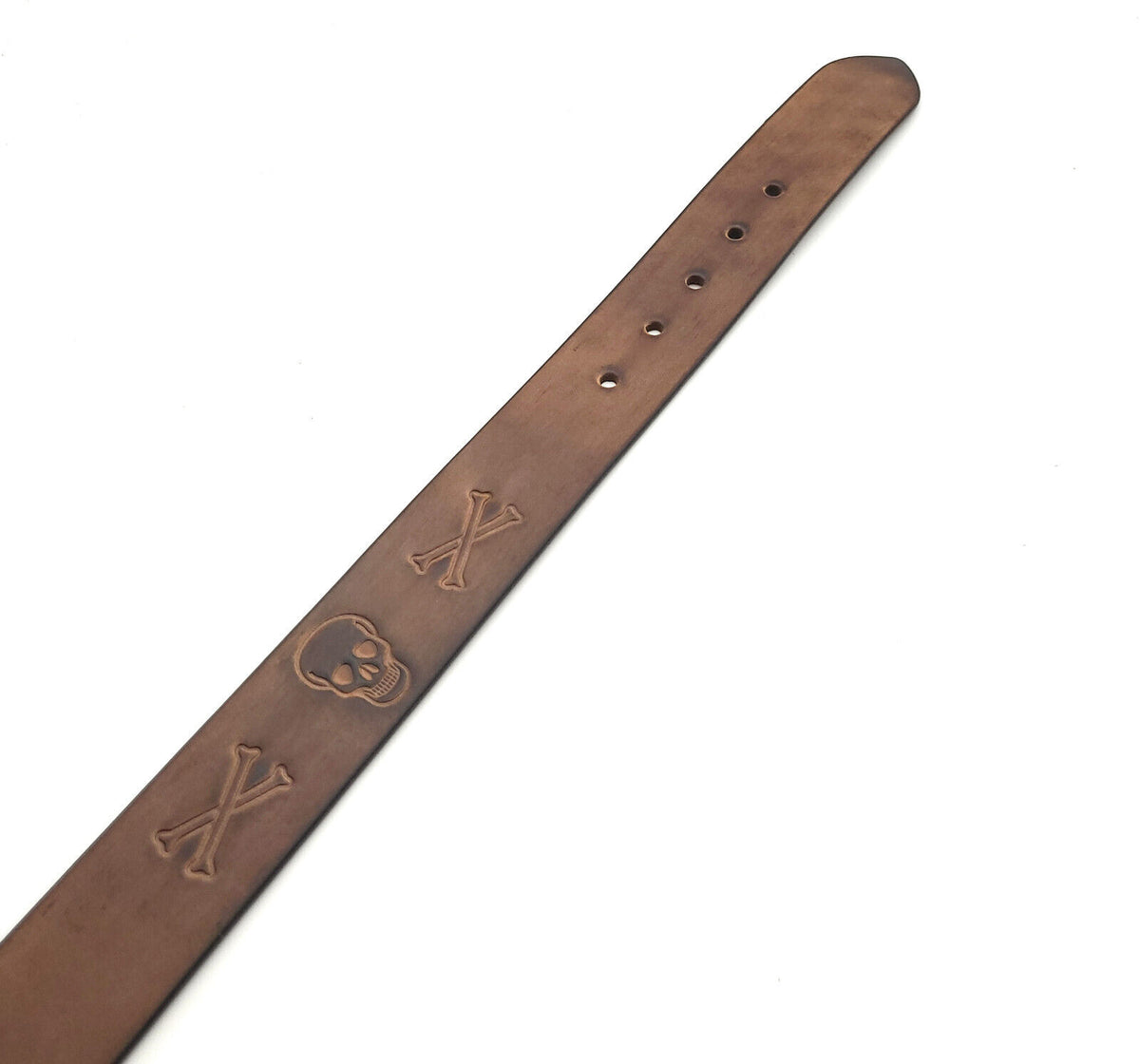 Ledergürtel Totenkopf Büffelleder – Herren & Damen, 40mm, individuell kürzbar, braun