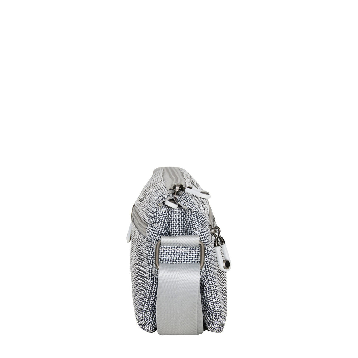 Mustang Umhängetasche Dabas – kleine Schultertasche aus Nylon mit Reißverschlussfächern & verstellbarem Gurt silber
