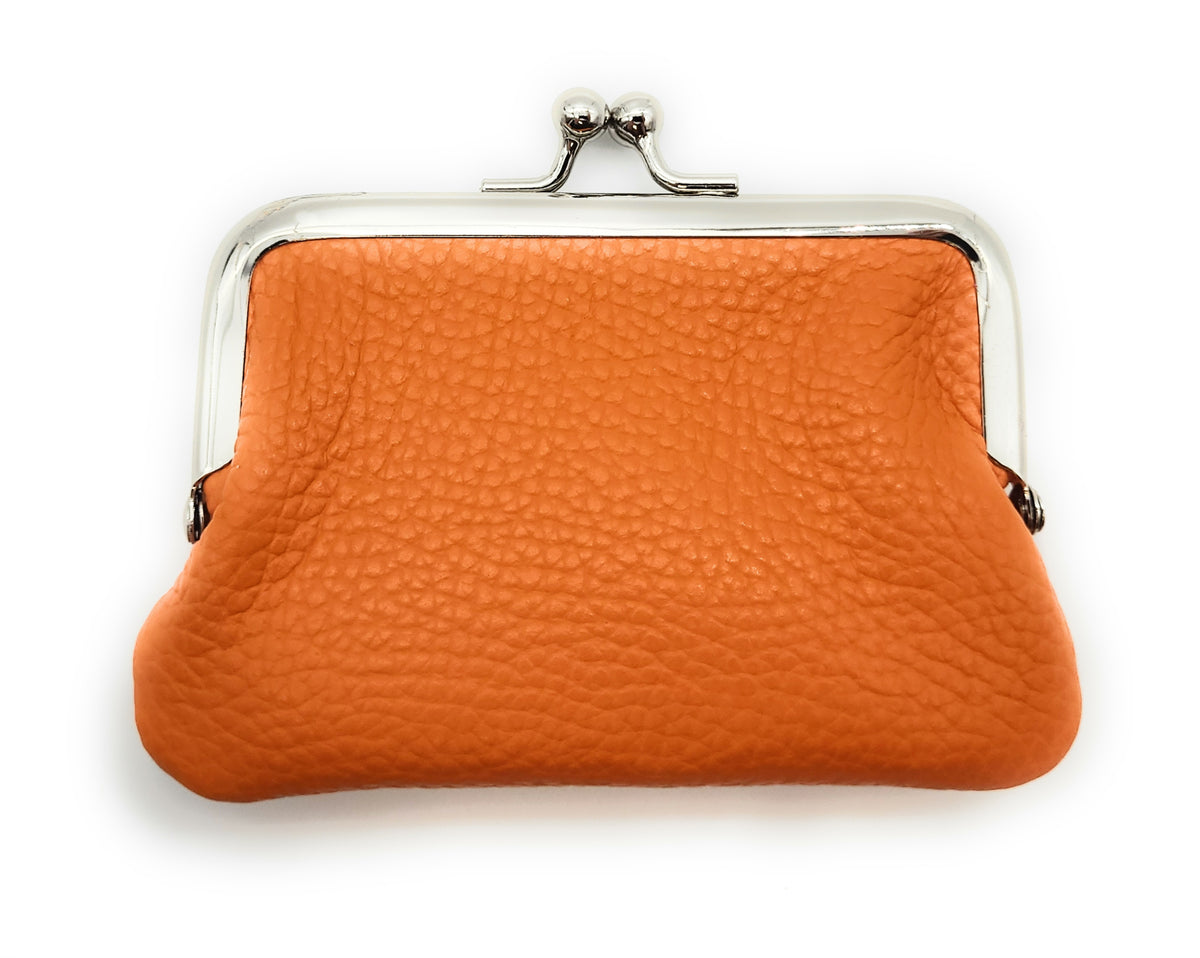 Mini Geldbörse Bügelbörse Rindleder orange – Made in Italy, kompakt & vielseitig