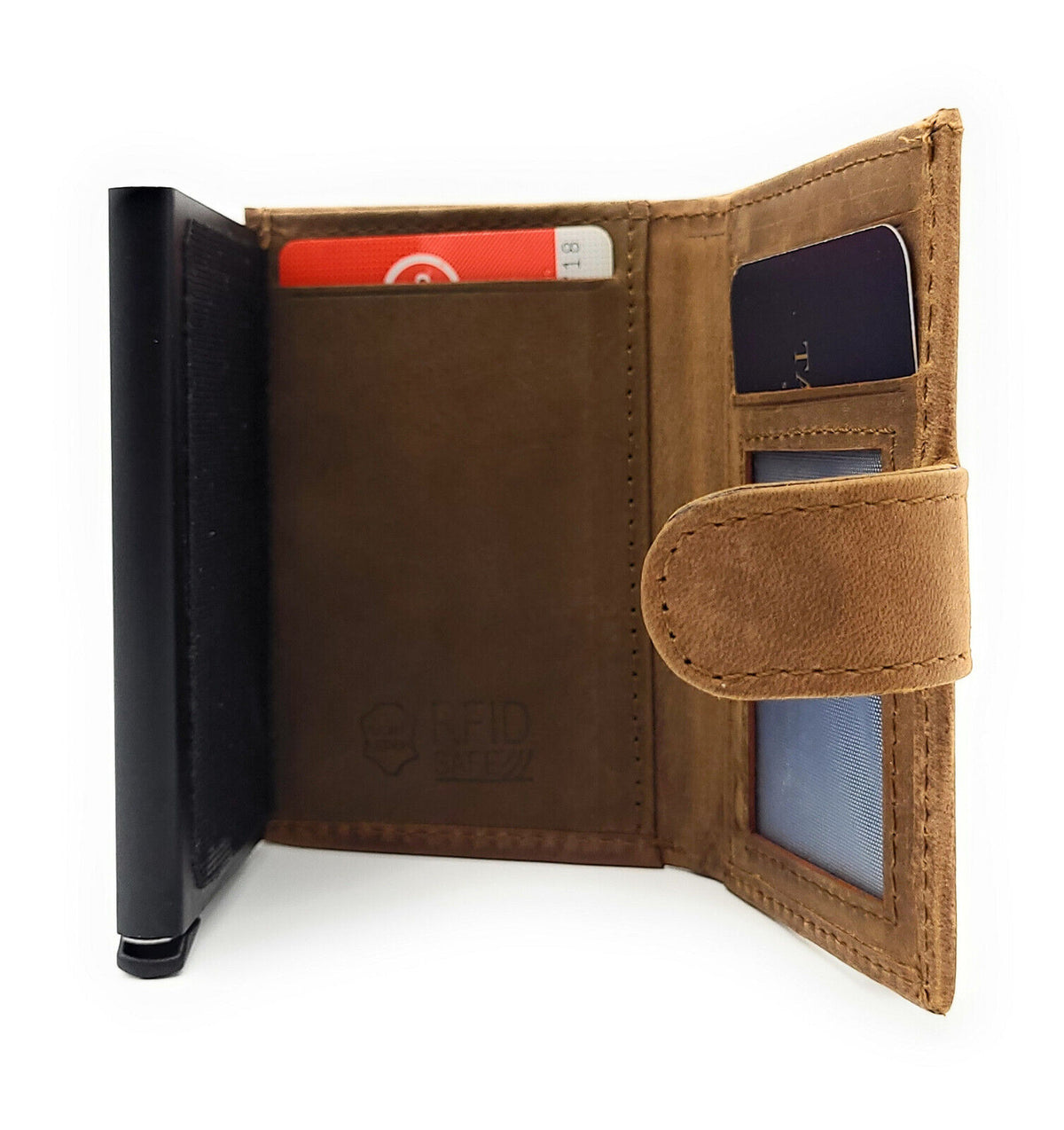echt Leder Smart Wallet Mini Geldbörse Portemonnaie RFID Schutz Hunterleder braun