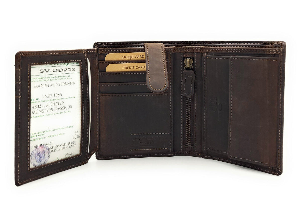 Jockey Club echt Leder Geldbörse Portemonnaie mit RFID Schutz dunkelbraun