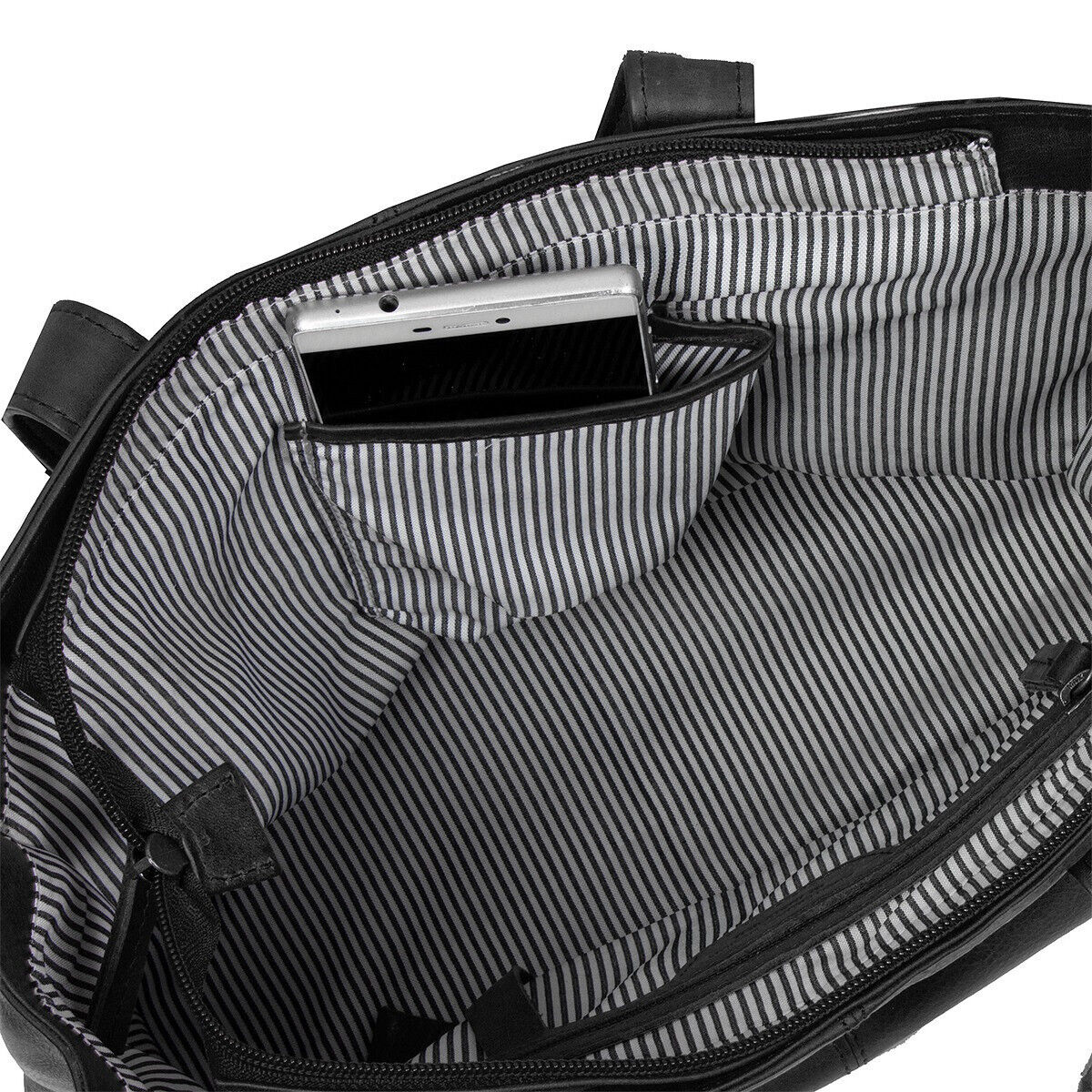 Justified Bags echt Leder Medium Damen Shopper Handtasche und abnehmbarer Schultergurt Nynke schwarz