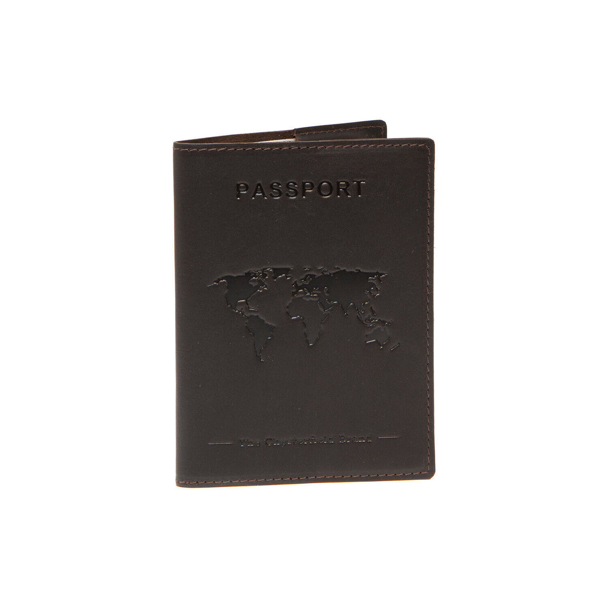 The Chesterfield Brand Passport Cover – Hochwertiges Reisepass-Etui aus 100% Rindsleder mit Weltkarten-Design braun