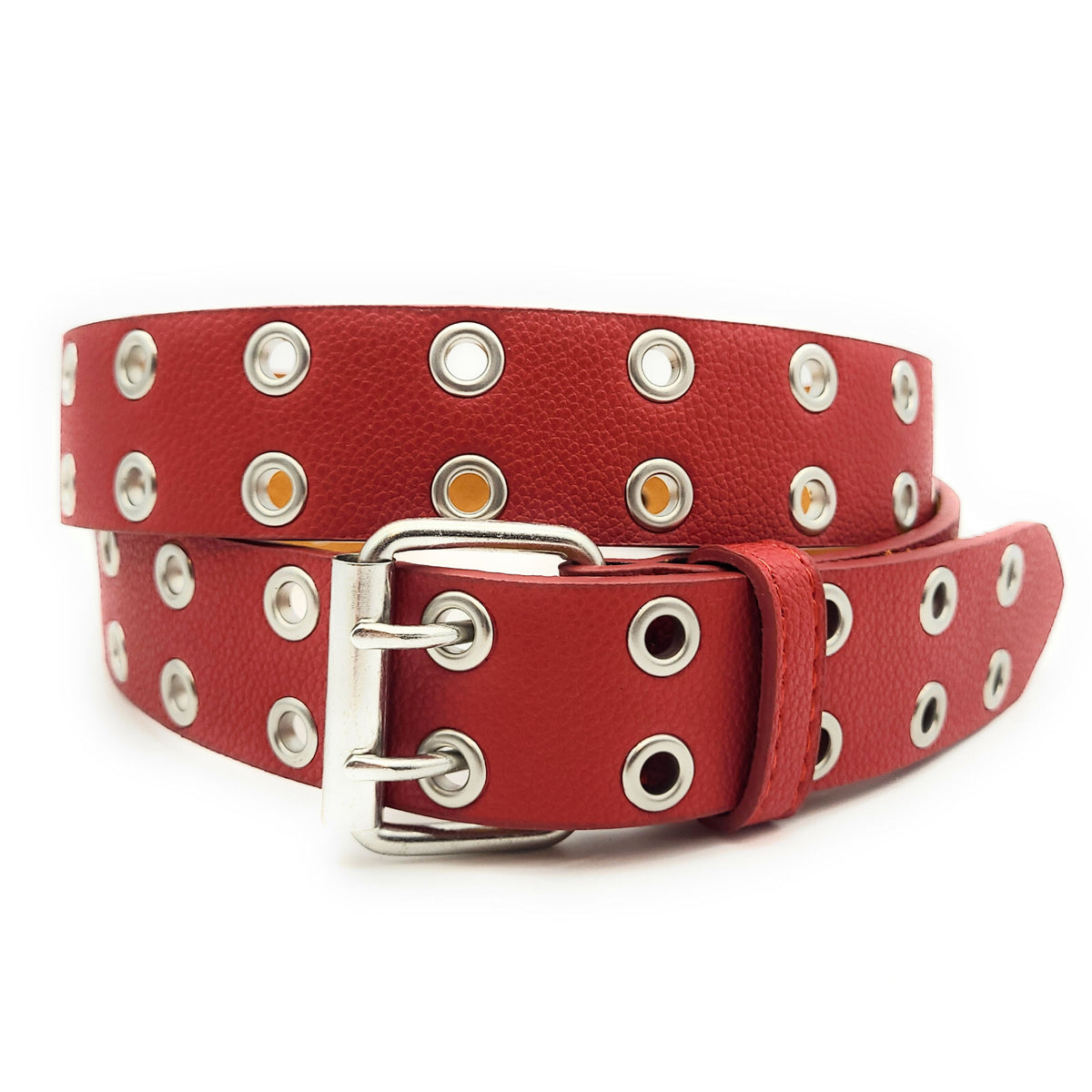 2-Loch Nietengürtel Ösen Gürtel Jeansgürtel Damen Herren echt Leder & PU 105cm rot (90cm Bundweite)